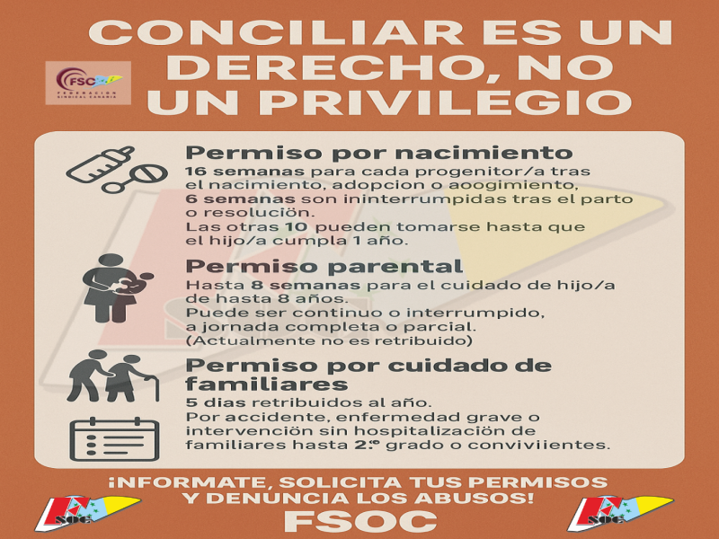 FSOC. Nuevos permisos maternidad y paternidad, adopción y cuidados y derechos de Conciliación